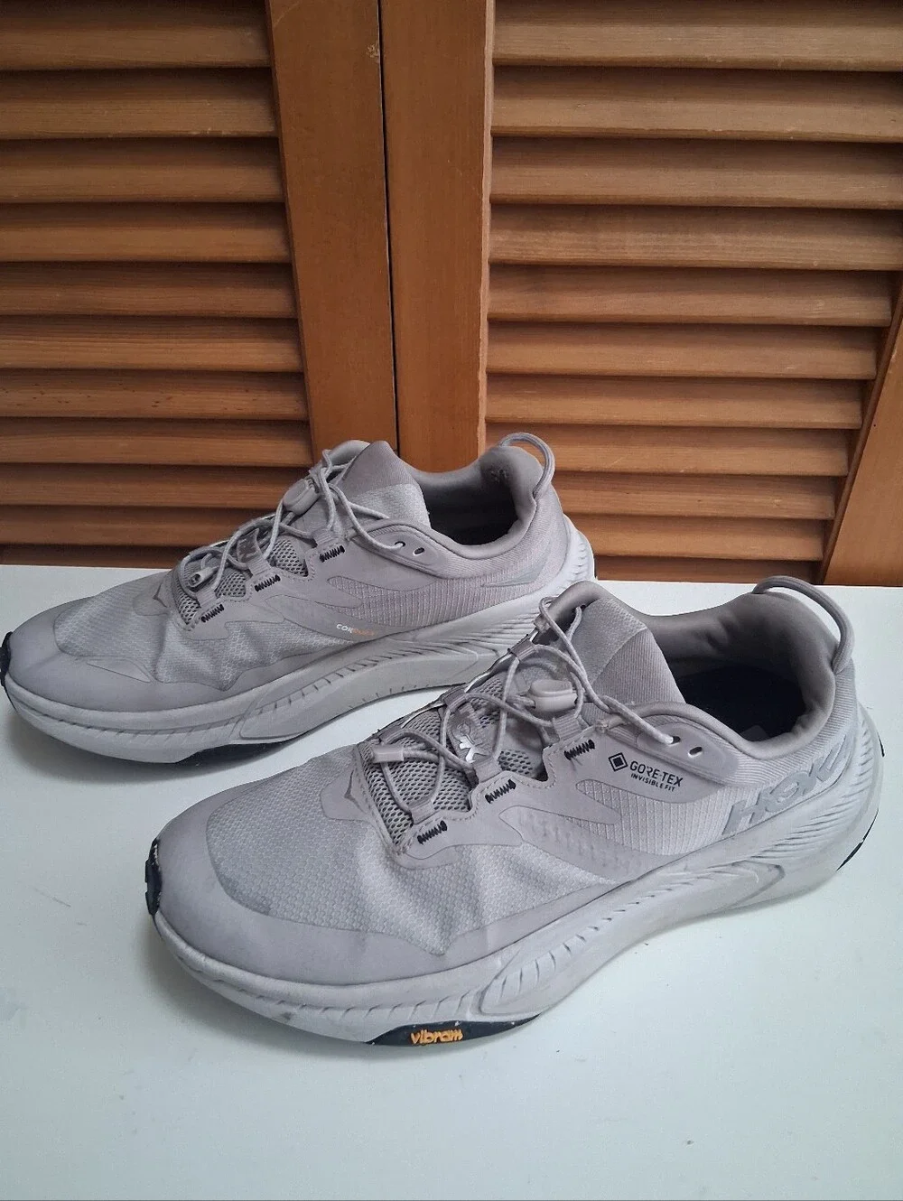 Hoka Women's Transport GTX Opal Light Grey Trail Sneaker Gore‑Tex 9.5B